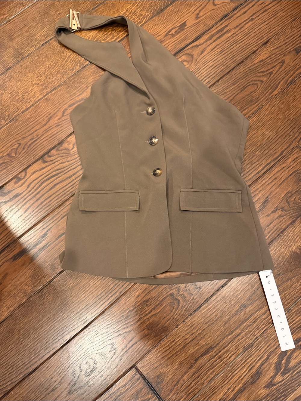 Missguided Olive Halter Button Vest